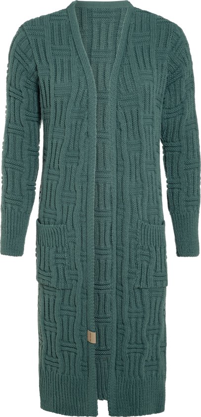 Knit Factory Bobby Lang Gebreid Vest - Cardigan voor de herfst en winter - Groen damesvest - Lang vest tot over de knie - Grof gebreid vest uit 30% wol en 70% acryl - Laurel - 40/42 - Met steekzakken