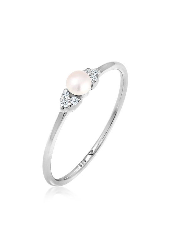 Elli PREMIUM Ring pour femme avec perle de fiançailles Elegant avec Diamant (0 ct.) en Or Blanc 585