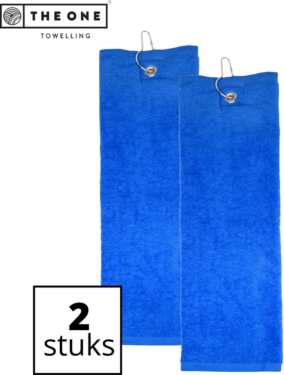 The One Towelling Golfhanddoeken - Sporthanddoek - Voordeelverpakking - Terry Velours - 100% Gekamd Katoen - Met metaal oog en karabijnhaak - 40 x 50 - Koningsblauw - 2 Stuks