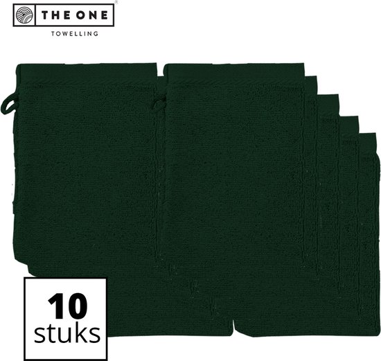 The One Towelling Washandjes - Washanden - Voordeelverpakking - 100% Katoen - 16 x 21 cm - Donkergroen - 10 Stuks