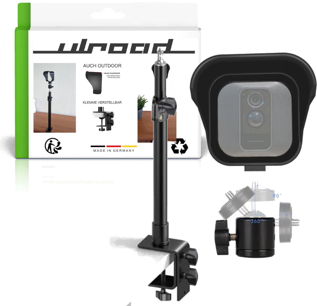 ULROAD klemstatief + kogelkop adapter 360° geschikt voor Blink buitencamera XT XT1 XT2 1/4 inch Tripod - camera