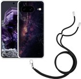 Cazy Hoesje met koord geschikt voor Google Pixel 8 Black Space Marble