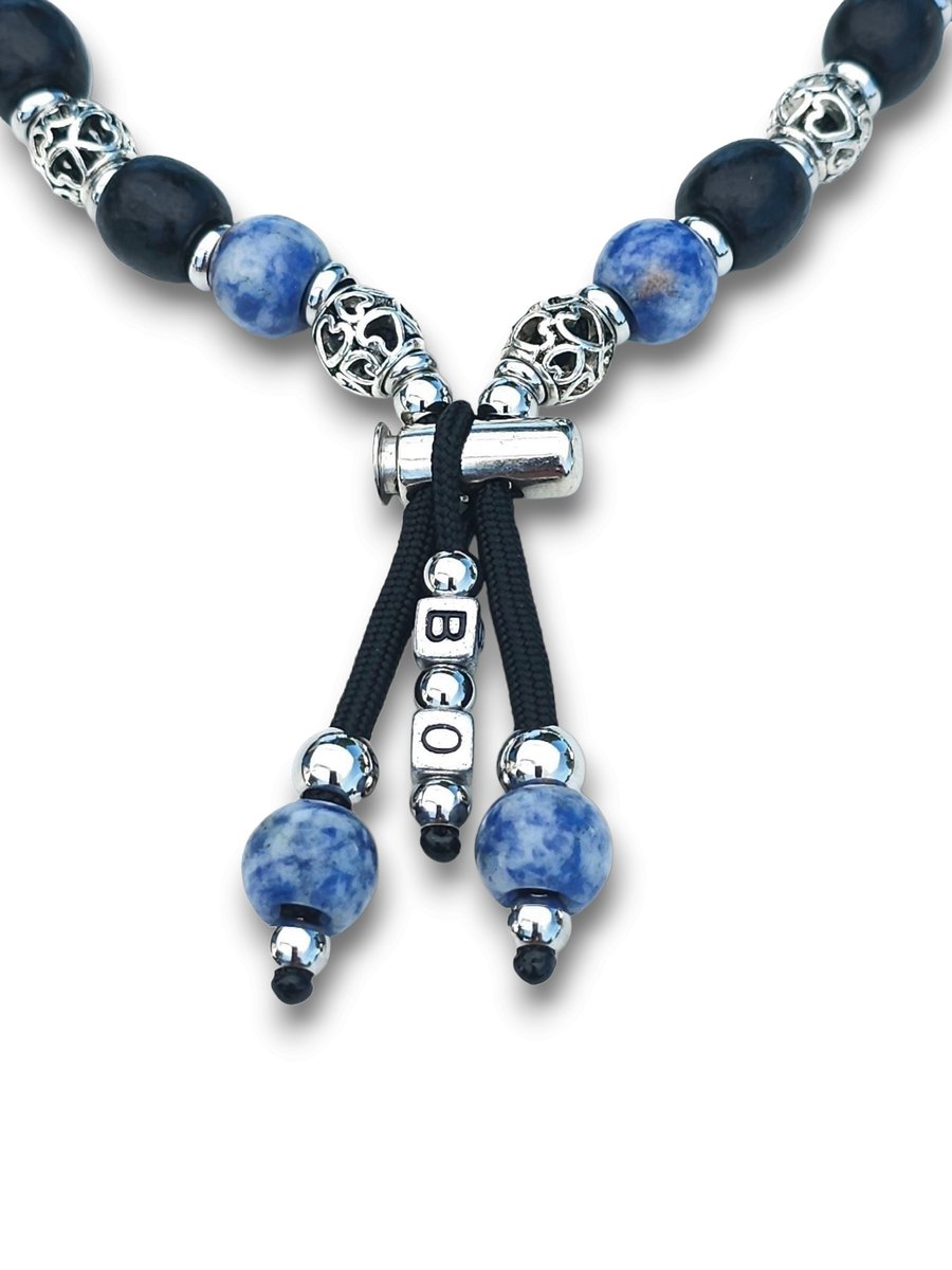 Halsketting hond, natuursteen blauwe Sodaliet, Paracord, Maat L 41-50 CM