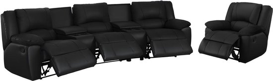 Driezits relaxbank en relaxfauteuil van leer AROMA - Zwart L 308 cm x H 97 cm x D 99 cm
