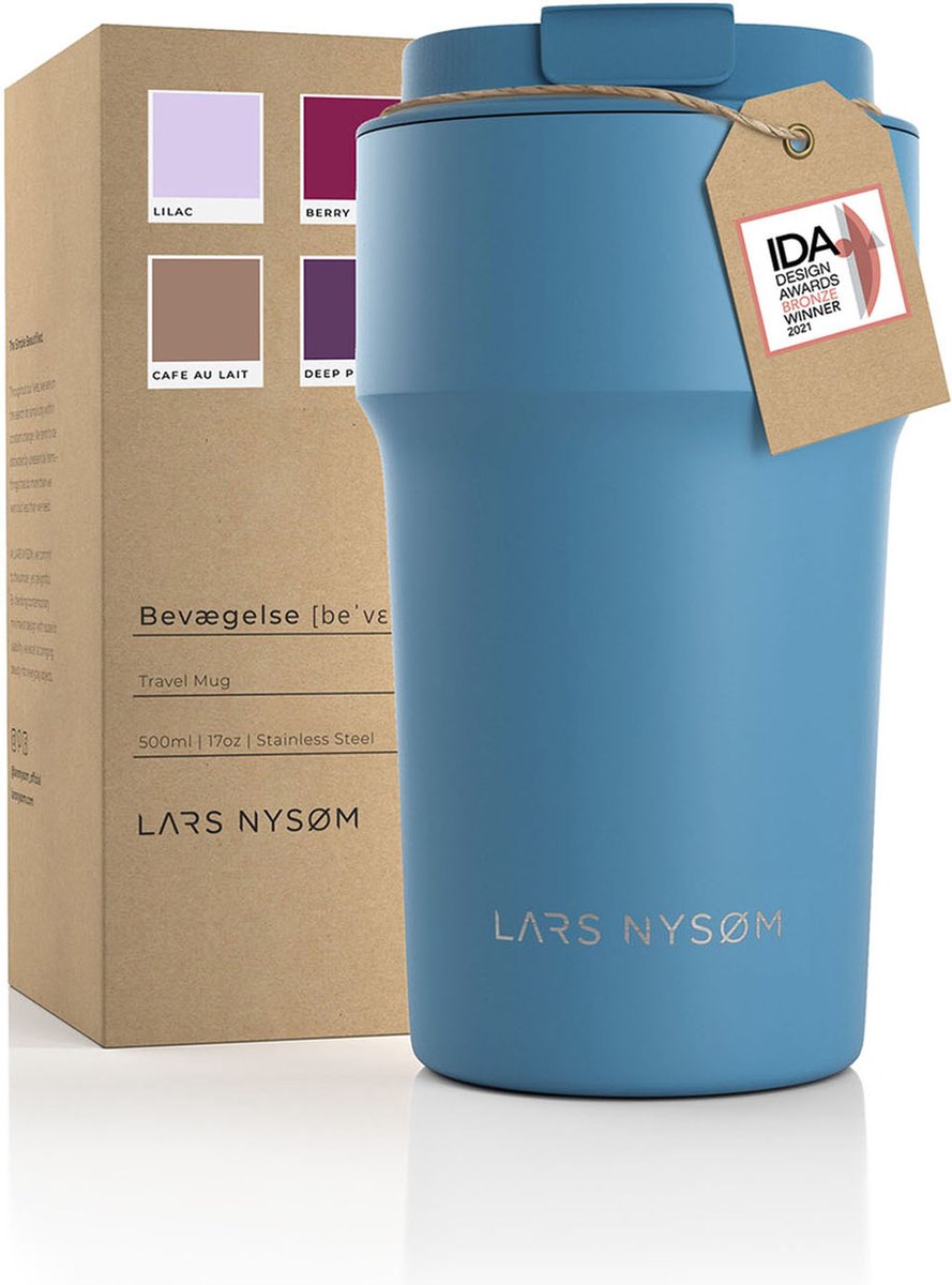LARS NYSØM - 'Bevægelse' Thermos Coffee Mug-to-go 500ml - BPA-vrij met Isolatie - Lekvrije Roestvrijstalen Thermosbeker - Niagara