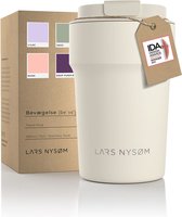 LARS NYSØM - 'Bevægelse' Thermos Coffee Mug-to-go 380ml - BPA-vrij met Isolatie - Lekvrije Roestvrijstalen Thermosbeker - Buttercream