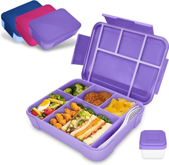 Broodtrommel voor kinderen met vakken, Bento Box voor kinderen, lekvrije lunchbox voor meisjes en jongens, snackbox, perfect voor school, kleuterschool en uitstapjes