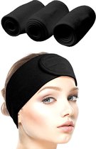haarband voor make-up, cosmetische hoofdband badstof, verstelbare haarbeschermingsband met klittenband 3 pack (zwart)