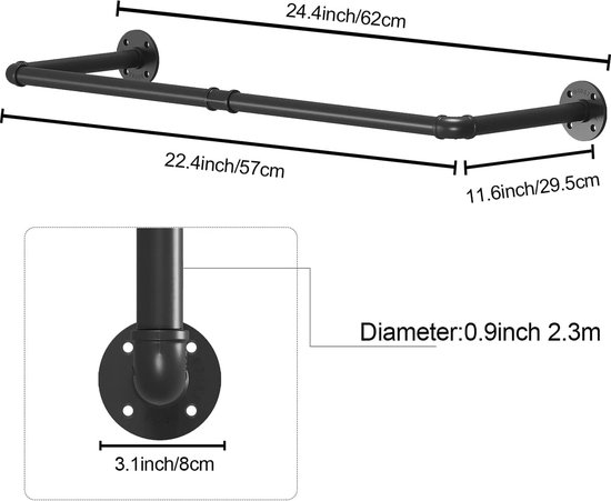 Ruimtebesparende Hangstang LINKPIPS Industriële Pijp Kledingrek - Wandmontage, Zwaar Belastbaar En Ruimtebesparend Sterke Metalen Rek Ruimtebesparende Hangstang LINKPIPS Industriële Pijp Kledingrek - Wandmontage, Zwaar Belastbaar En Ruimtebesparend Sterke Metalen Rek