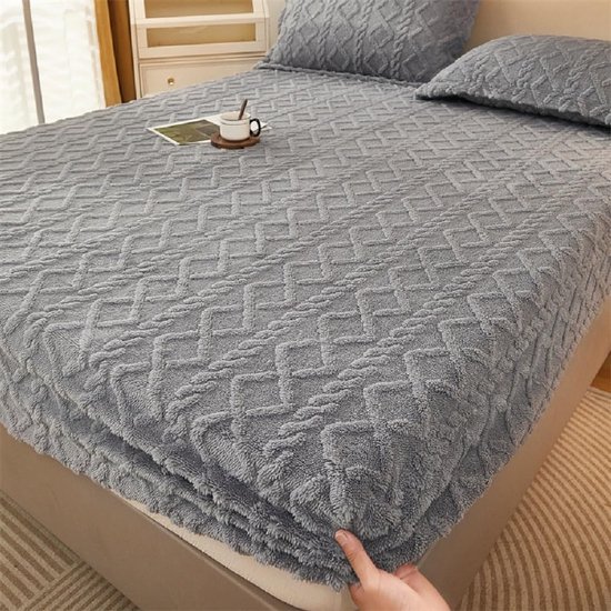 Hoeslaken 180 x 200 cm, flanel, grijs, winter, pluche fleece, superzacht, matrasbeschermer, wollig, warm laken voor boxspringbed, topper, matrassen tot 25 cm