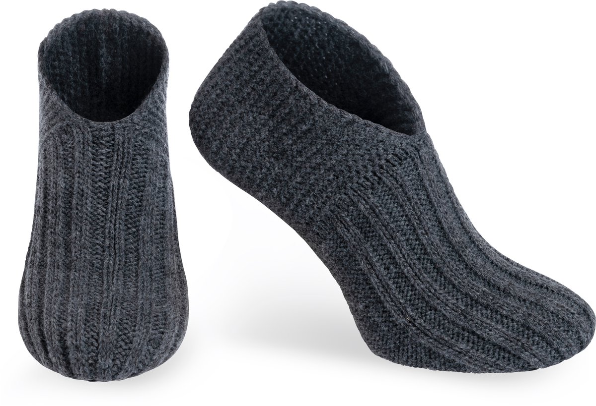 Knit Factory Miles Slofsokken - Sokken voor Dames en Heren - Gebreide sloffen - Huissokken - Antraciet - Maat 41-44