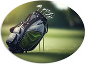 PVC Schuimplaat Ovaal - Golf - Tas - Clubs - Gras - Sport - 108x81 cm Foto op Ovaal (Met Ophangsysteem)