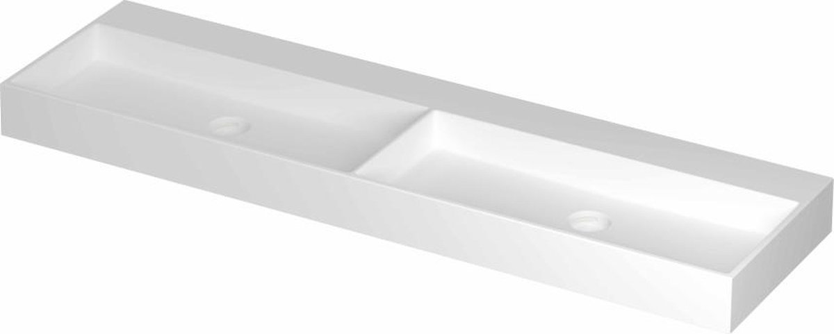 INK United porseleinen dubbele wastafel zonder kraangat met porseleinen click-plug en verborgen overloop systeem 160 x 45 x 11 cm, mat wit