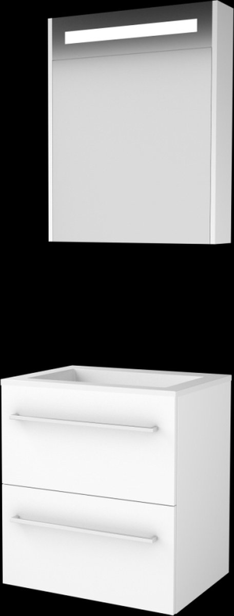 Basic Premium 46 badmeubelset met spiegelkast met geïntegreerde LED verlichting, wastafelonderkast met grepen, 2 lades en acryl wastafel zonder