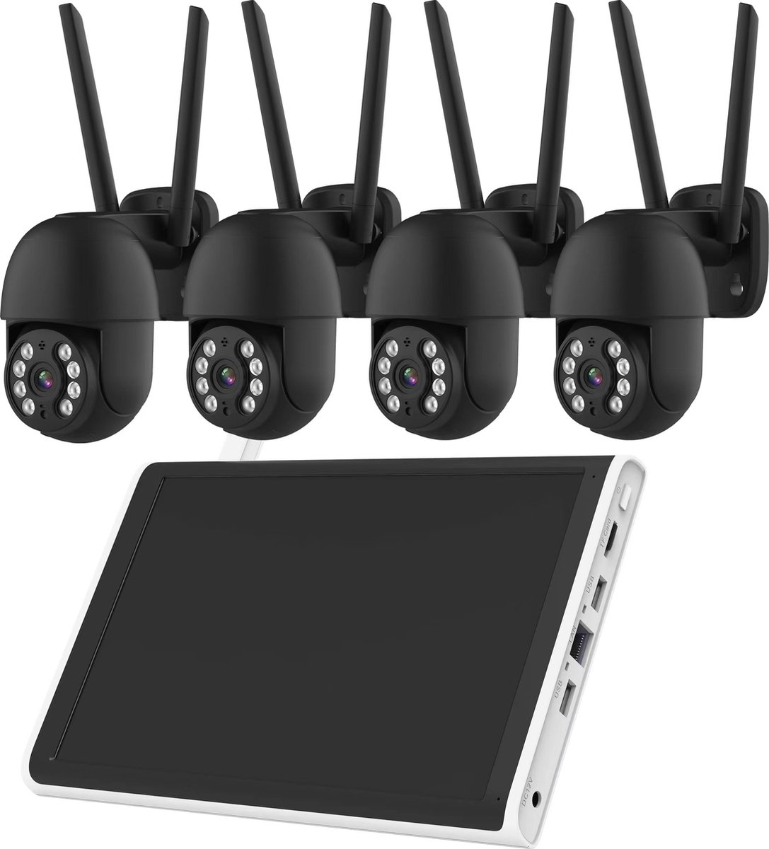 Zexi Beveiligingscamera met scherm | 4 Camera’s | Wifi Camera Set | Dome IP Camera’s | Bewegingsdetectie gekleurd nachtzicht | Audio | AI Bestuurbaar | Zwart Kleur