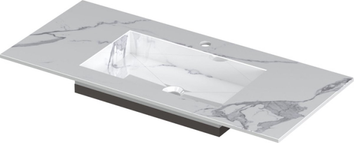 INK Post wastafel in keramische slab met envelop bodem wasbak midden met 1 kraangat, 100x45x1cm, statuario glans