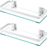 Doucheplank glazen doucheplank glazen plank 8mm plank badkamer glazen plank voor badkamer wandplank badkamer plank beugel wandmontage 2 stuks aluminium zilver