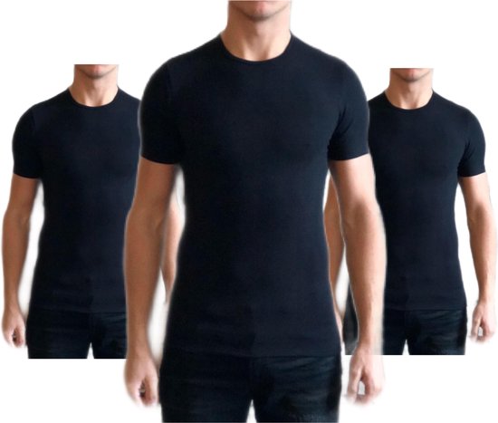 Dice mannen T-shirt 3-stuks ronde hals zwart maat S