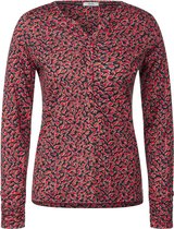 Cecil TOS AOP small Paisley Split Neck Dames T-shirt - Cosy Coral - Maat s
