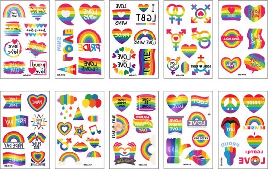 LGBT Pride Month Regenboog gay pride kleuren neptattoos 74 stuks-Carnaval-Plak tattoo-tattoo stickers-Regenboogvlag LHBT accessoires