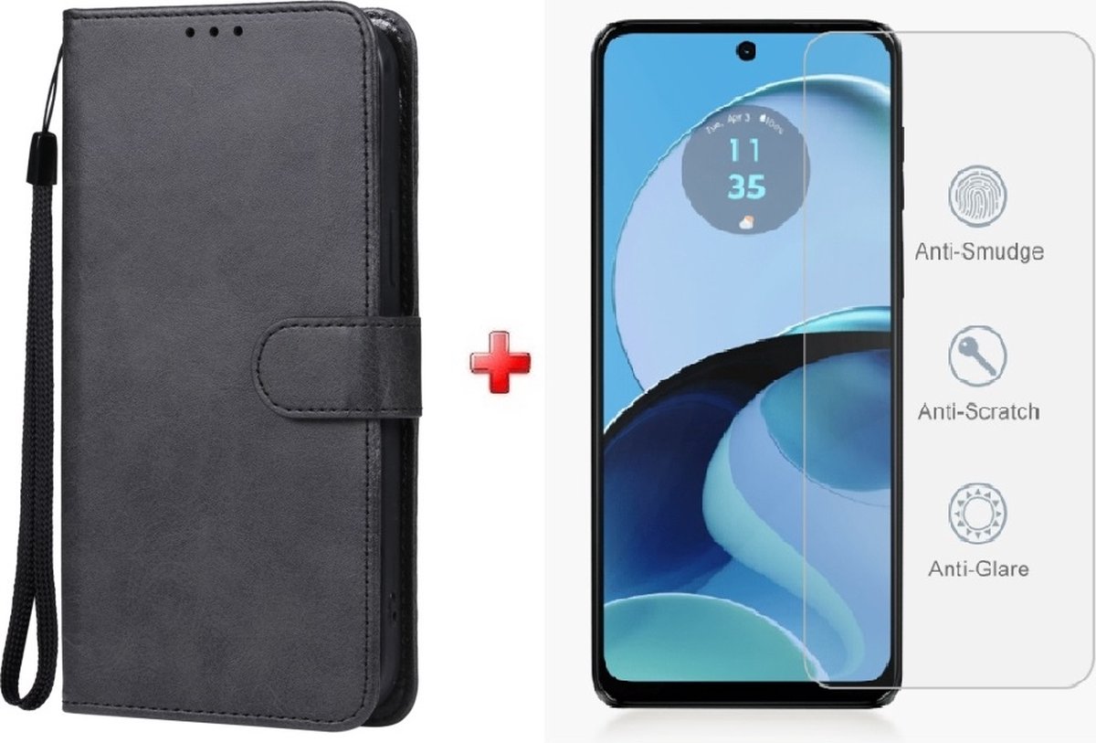 Motorola Moto G54 zwart agenda book case hoesje + glas screenprotector