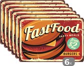 Placemats - Hamburger - Retro - Fast food - Vintage look - Onderleggers - 45x30 cm - 6 stuks