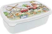 Broodtrommel Wit - Lunchbox - Brooddoos - Boerderij - Trekker - Kinderen - Dieren - 18x12x6 cm - Volwassenen