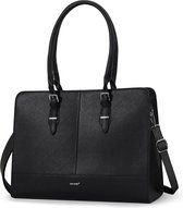 TAN.TOMI Dames Handtassen, Dames Tas Shopper met rits - 15.6 inch Laptoptas - Handtas - Schooltas - Zwart