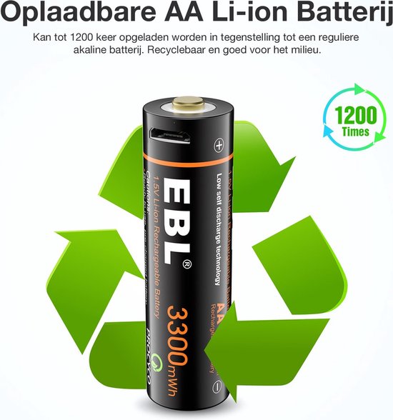 EBL Lot de 8 piles rechargeables AA – Batterie AA rechargeable 3