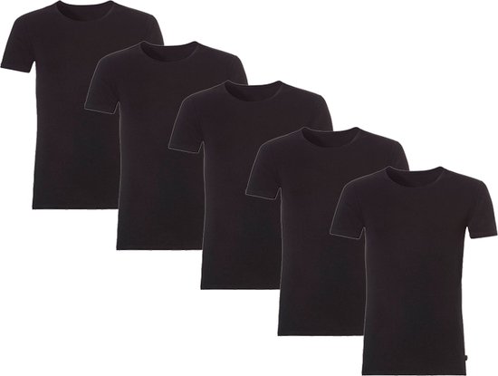 5 Bamboo T-Shirts - Ronde Hals - Super zacht - Antibacterieel - Perfect draagcomfort - 95% Bamboo - Zwart - L
