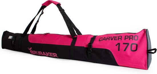 Foto: Brubaker carver pro 2 0 skitas voor 1 paar ski s stokken gevoerd zware kwaliteit scheurvast skihoes verstelbare draag schouderbanden 170 cm neon fuchsia zwart