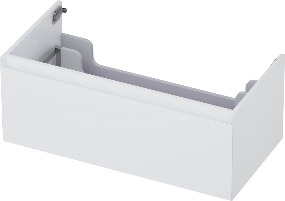 INK® wastafelonderkast 1 lade greeploos gelakt 90x45x35cm, hoogglans wit