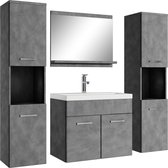Set de meubles de salle de bain Badplaats Montréal XL 60 cm x 35 cm - Grijs - Meuble de salle de bain avec miroir et armoires latérales