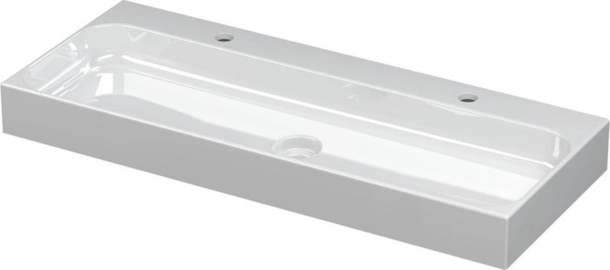 INK® Unit wastafel porselein met 2 kraangaten inclusief porseleinen click plug 100x10x40cm, glans wit
