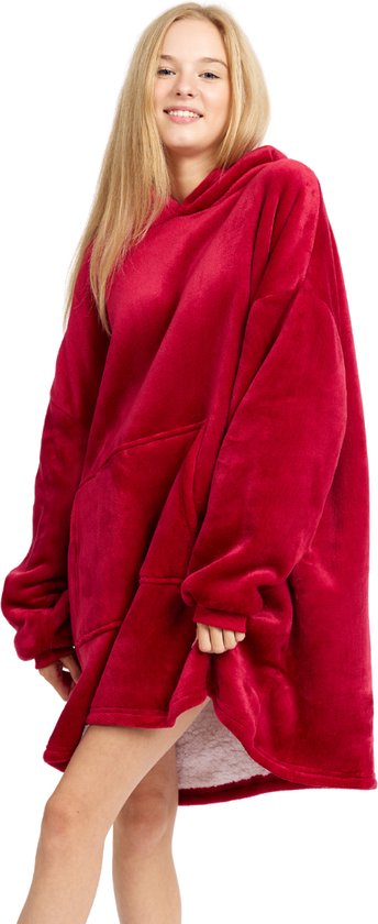 Couverture à capuche - Adje® - Rouge Bourgogne - Extra Groot - Sweat à capuche - Couverture - Couverture polaire avec manches - Sweat à capuche Snuggle