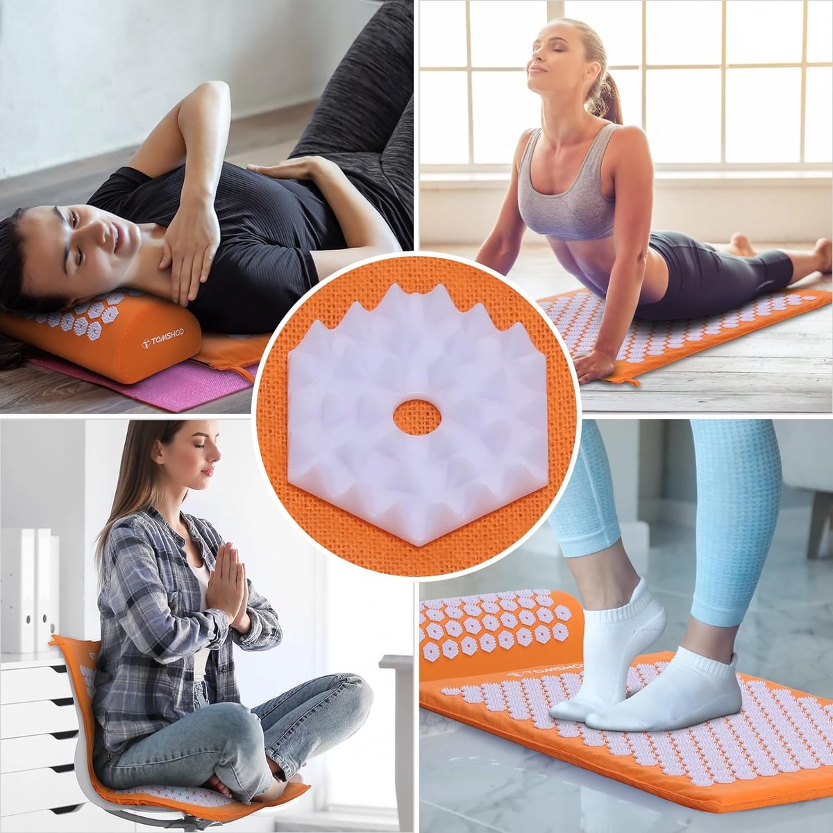 Acupressuurmattenset, Shiatsu-massagemat, acupunctuurmassagemat met hoofdkussen en 2 massageballen, tas, voor verlichting van rugpijn, hoofd-nekpijn, spanning verlichten thumbnail 2