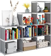 Boekenplank met 9 vakken kubusplank opbergreksysteem voor het opbergen van boeken, kleding, dozen, speelgoed, grijs
