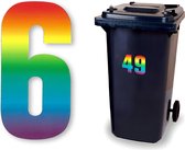 Huisnummer kliko sticker - Nummer 6 - Regenboog - container sticker - afvalbak nummer - vuilnisbak - brievenbus - CoverArt