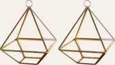 WinQ- Terrarium Piramide goud/glas 10x10x14-Set van 2- voorzijde open-Inclusief koord om op te hangen