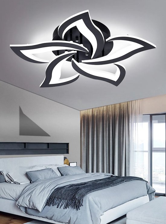 5 Lotus - Dimbaar Met Afstandsbediening - Plafoniere - Zwart - Moderne LED Lamp