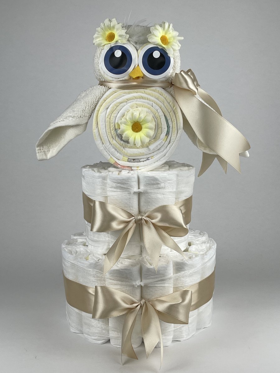 Goedkoopste Chouette-Chouette | Luiertaart Neutraal | Kraamcadeau | Geboorte Jongen Meisje | Babyshower | Uil Ecru - Beige