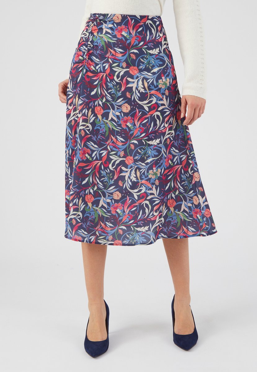Damart - Stretchrok met fronsjes in crêpe met reliëf - Dames - Blauw - 40