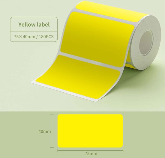 Rol met gele etiketten, 75x40mm, 180 stuks per rol.