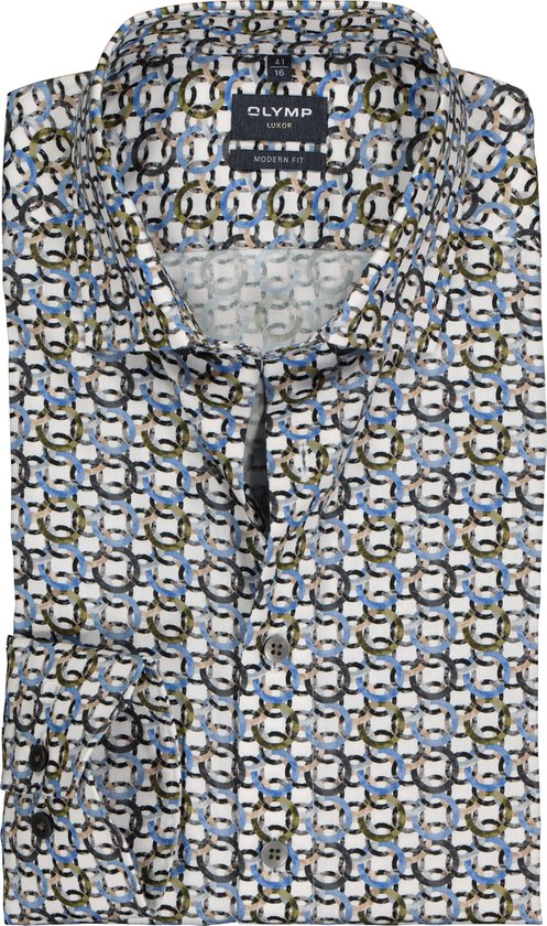 OLYMP Luxor modern fit overhemd - kleurig cirkel dessin - Strijkvrij - Boordmaat: 38