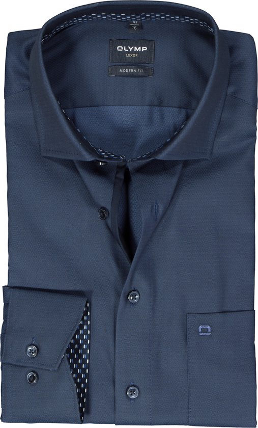 OLYMP modern fit overhemd - structuur - nachtblauw (contrast) - Strijkvrij - Boordmaat: 40