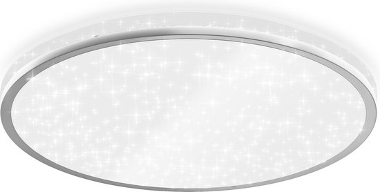 BK Licht - Plafonnier LED - avec optique ciel étoilé - plafonnier pour chambre d'enfant - lumière indirecte - argent - Ø33 cm - 4000 K - 1.800Lm - 18W