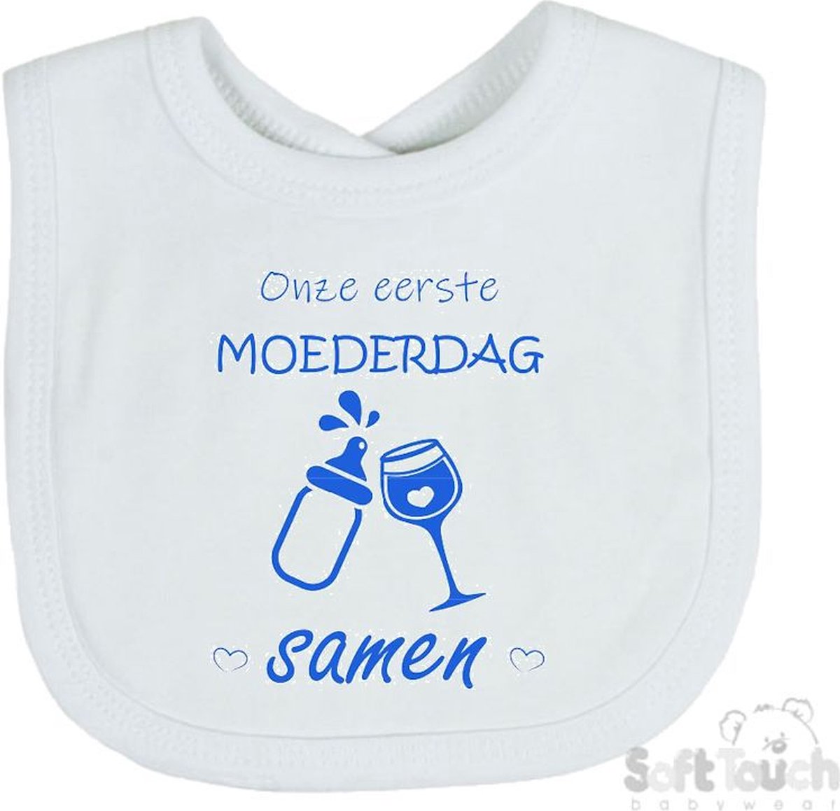 Goedkoopste Soft Touch Slabber Slabbetje Slab Onze eerste moederdag samen Moederdag Unisex Katoen Wit/blauw Maat 33x22 Cm