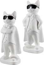 statue chat chat super-héros lot de 2 blanc 10x13x30 cm