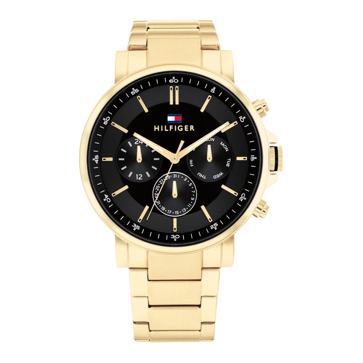 Tommy Hilfiger TH1710589 Tyson Heren Horloge - Mineraalglas - Staal - Goudkleurig - 44 mm breed - Quartz - Vouw-Vlindersluiting - 5 ATM (douchen)