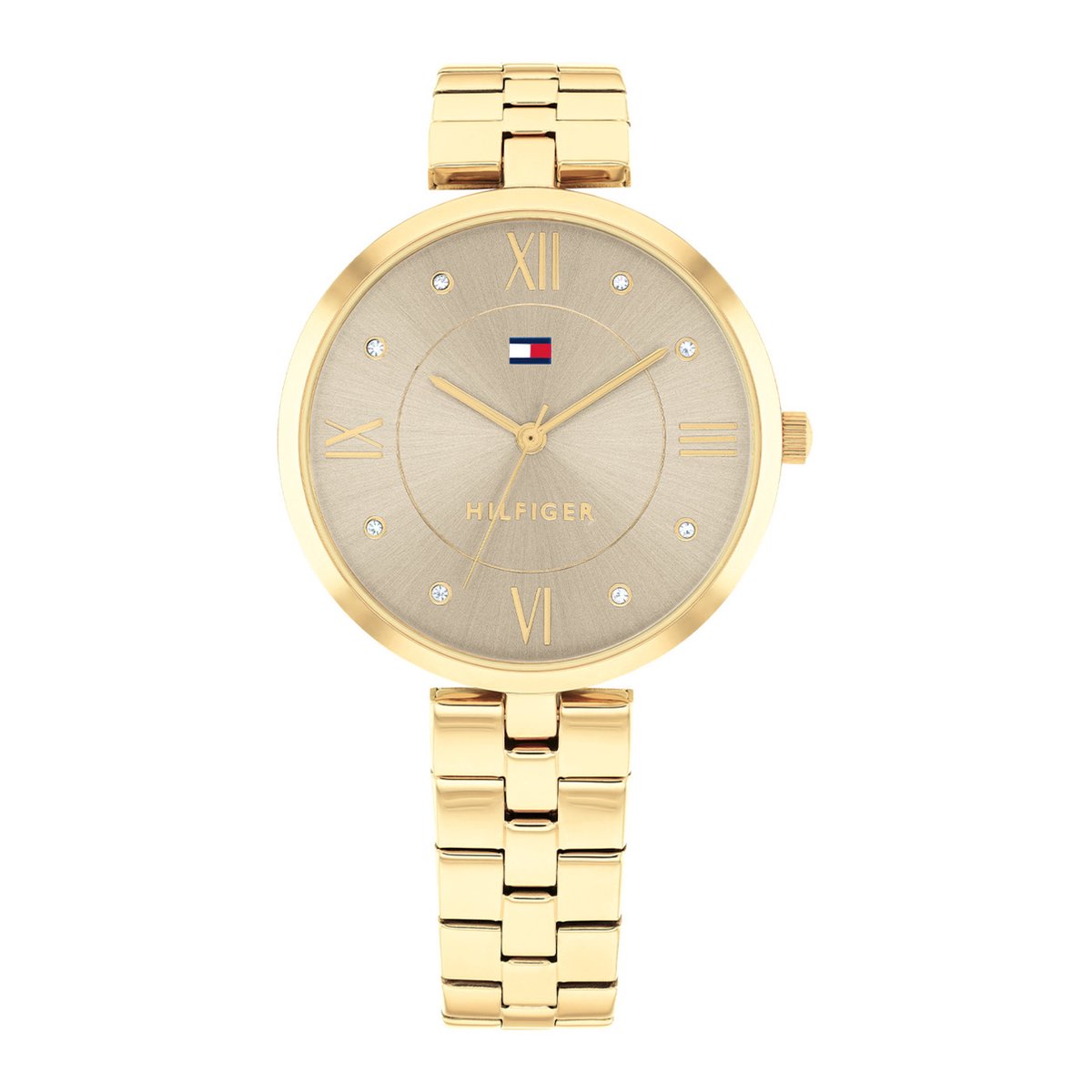 Tommy Hilfiger TH1782685 Ella Dames Horloge - Mineraalglas - Staal - Goudkleurig - 34 mm breed - Quartz - Vouw-Vlindersluiting - 3 ATM (spatwater)